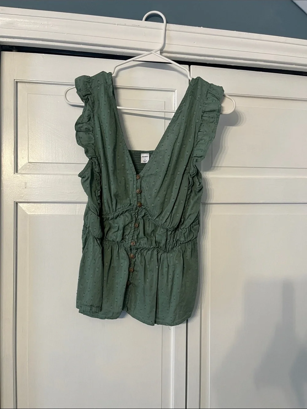 Old Navy Olive Green Ruffle-Shoulder Button Front Camisole
